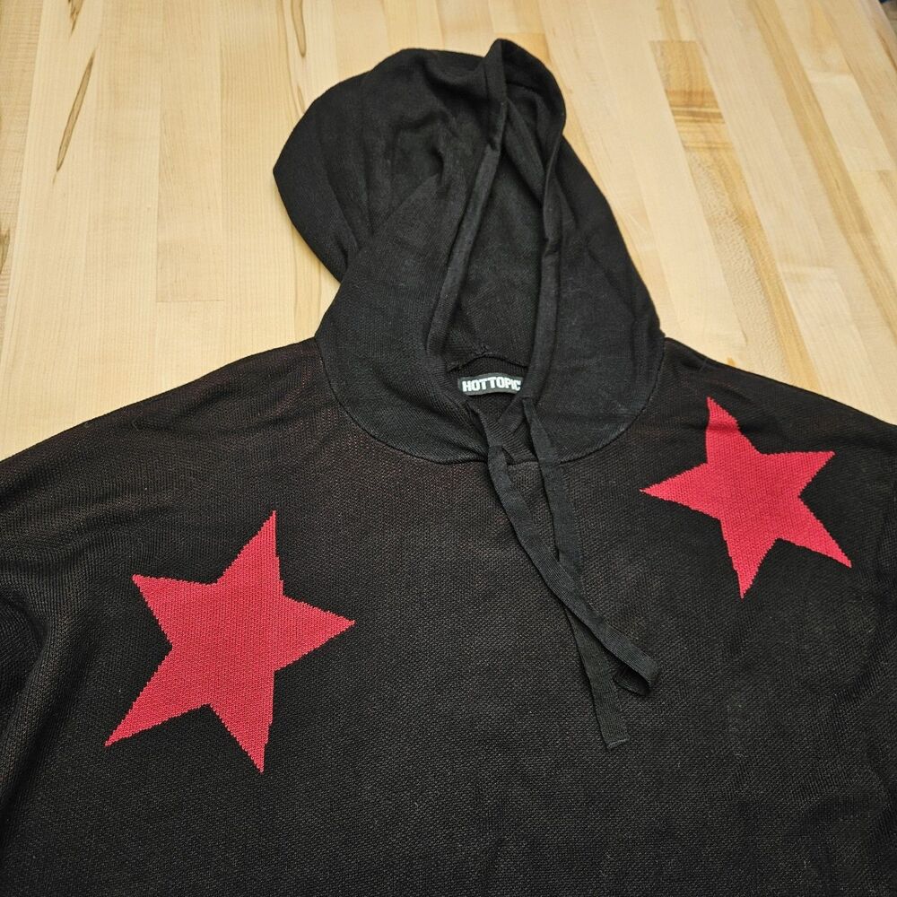 Hot Topic 3X Black Red Star Hooded Tunic 2018 Goth Sweater Knit Dress Long Y2K